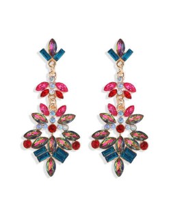 Bold Fashion Rhinstone Flower Shining Style Women Shoulder-duster Costume Earrings - Red