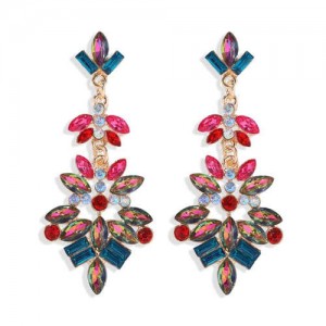 Bold Fashion Rhinstone Flower Shining Style Women Shoulder-duster Costume Earrings - Red