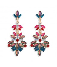 Bold Fashion Rhinstone Flower Shining Style Women Shoulder-duster Costume Earrings - Red