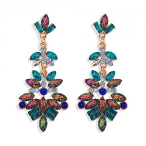 Bold Fashion Rhinstone Flower Shining Style Women Shoulder-duster Costume Earrings - Bluish Colorful