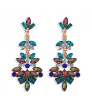 Bold Fashion Rhinstone Flower Shining Style Women Shoulder-duster Costume Earrings - Bluish Colorful