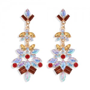 Bold Fashion Rhinstone Flower Shining Style Women Shoulder-duster Costume Earrings - Yellowish Colorful