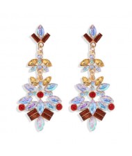 Bold Fashion Rhinstone Flower Shining Style Women Shoulder-duster Costume Earrings - Yellowish Colorful
