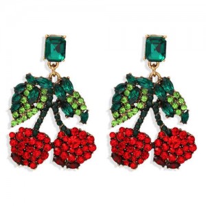 Shining Cherry Design High Fashion Women Alloy Costume Earrings