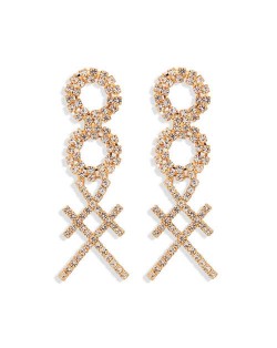 Rhinestone Geometric Combo Design High Fashion Women Shoulder-duster Earrings - Golden