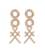 Rhinestone Geometric Combo Design High Fashion Women Shoulder-duster Earrings - Golden