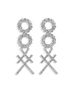 Rhinestone Geometric Combo Design High Fashion Women Shoulder-duster Earrings - Silver