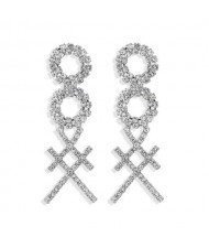 Rhinestone Geometric Combo Design High Fashion Women Shoulder-duster Earrings - Silver