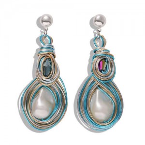 Gem Inlaid Abstract Gourd Shape Design Women Shoulder-duster High Fashion Earrings - Blue