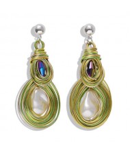 Gem Inlaid Abstract Gourd Shape Design Women Shoulder-duster High Fashion Earrings - Green