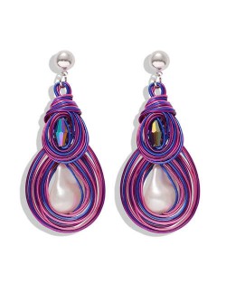 Gem Inlaid Abstract Gourd Shape Design Women Shoulder-duster High Fashion Earrings - Purple