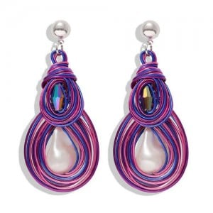 Gem Inlaid Abstract Gourd Shape Design Women Shoulder-duster High Fashion Earrings - Purple