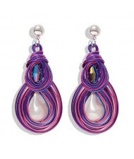 Gem Inlaid Abstract Gourd Shape Design Women Shoulder-duster High Fashion Earrings - Purple
