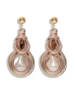 Gem Inlaid Abstract Gourd Shape Design Women Shoulder-duster High Fashion Earrings - Champagne