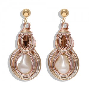 Gem Inlaid Abstract Gourd Shape Design Women Shoulder-duster High Fashion Earrings - Champagne