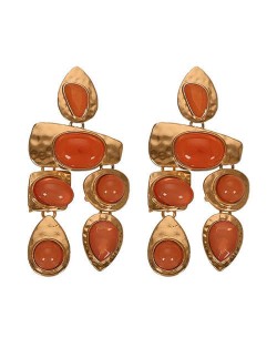 Gem Inlaid Irregular Shape Folk Style High Fashion Women Alloy Earrings - Orange