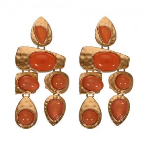 Gem Inlaid Irregular Shape Folk Style High Fashion Women Alloy Earrings - Orange