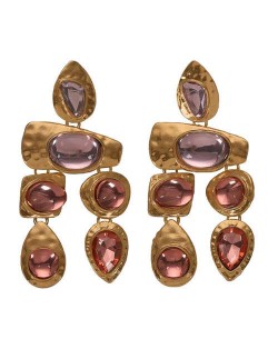 Gem Inlaid Irregular Shape Folk Style High Fashion Women Alloy Earrings - Champagne