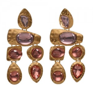 Gem Inlaid Irregular Shape Folk Style High Fashion Women Alloy Earrings - Champagne