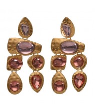 Gem Inlaid Irregular Shape Folk Style High Fashion Women Alloy Earrings - Champagne