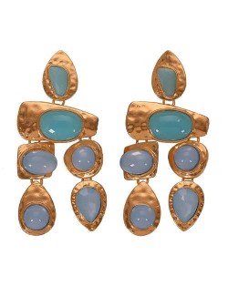 Gem Inlaid Irregular Shape Folk Style High Fashion Women Alloy Earrings - Light Blue