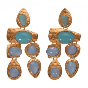 Gem Inlaid Irregular Shape Folk Style High Fashion Women Alloy Earrings - Light Blue