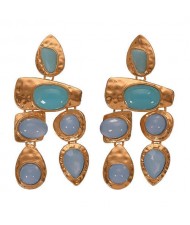 Gem Inlaid Irregular Shape Folk Style High Fashion Women Alloy Earrings - Light Blue