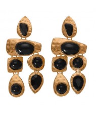 Gem Inlaid Irregular Shape Folk Style High Fashion Women Alloy Earrings - Black