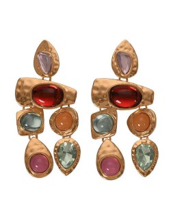Gem Inlaid Irregular Shape Folk Style High Fashion Women Alloy Earrings - Multicolor