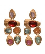 Gem Inlaid Irregular Shape Folk Style High Fashion Women Alloy Earrings - Multicolor