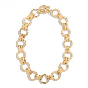 Hip Pop Fashion Simple Golden Chunky Hooped Chain Design Alloy Texture Necklace