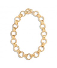 Hip Pop Fashion Simple Golden Chunky Hooped Chain Design Alloy Texture Necklace