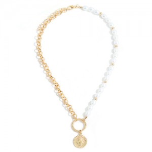 Hip Pop Fashion Coarse Plate Pendant Golden Chunky Chain Design Costume Necklace