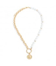 Hip Pop Fashion Coarse Plate Pendant Golden Chunky Chain Design Costume Necklace