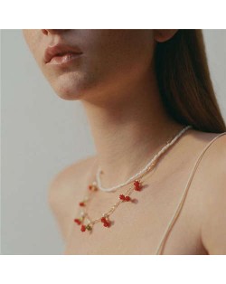 Online Star Preferred High Fashion Cherry Design Adorable Pearl Women Necklace