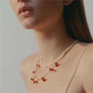 Online Star Preferred High Fashion Cherry Design Adorable Pearl Women Necklace