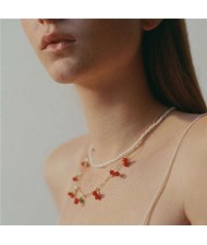 Online Star Preferred High Fashion Cherry Design Adorable Pearl Women Necklace