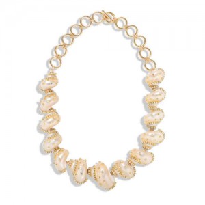Rhinestone Embellished Natural Conch Handmade Beach Fashion Women Bib Statement Necklace
