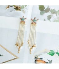 Starfish Design with Seahorse Tassel Design Women Shoulder Duster Alloy Earrings