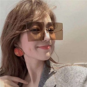 6 Colors Available Large Sqaure Frameless Design High Fashion Women Sunglasses