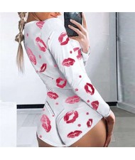 Red Lips Printing Night Club Style Women One-piece Top/ Body Suit