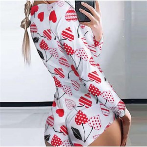 Red Heart Shape Cherry Design Printing Popular Style Women One-piece Top/ Body Suit