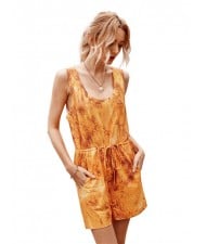 Summer Solid Color Seashore Fashion Women One-piece Short Pants Suit - Yellow