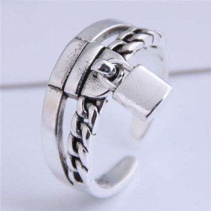 Lock Pendant Vintage Design Open-end Women Copper Ring