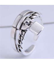 Lock Pendant Vintage Design Open-end Women Copper Ring