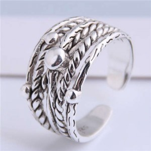 Multiple Layers Hemp Rope Design Bold Vintage Fashion Women Copper Ring