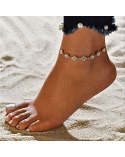 Rhinestone Embellished Simple Fashion Women Alloy Anklet - Golden