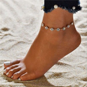 Rhinestone Embellished Simple Fashion Women Alloy Anklet - Golden