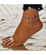 Rhinestone Embellished Simple Fashion Women Alloy Anklet - Golden