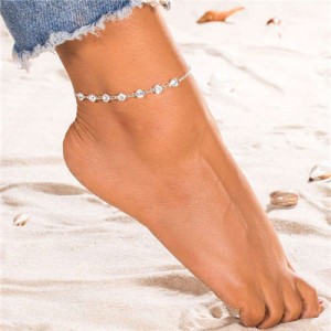 Rhinestone Embellished Simple Fashion Women Alloy Anklet - Silver